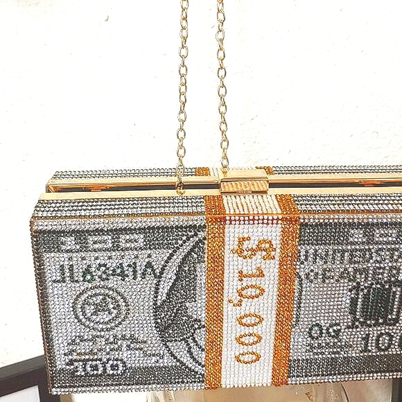 Bling Rhinestone Money Clutch/Purse (w/ Detachable Chain Strap) - Picture 12 of 14